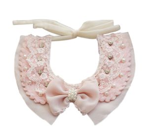 Lovely Pink Dog Collar With Pearl Bowknot