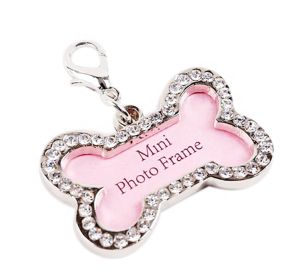 Dog Bone Shape Rhinestone Writable Name Telephone ID Tag