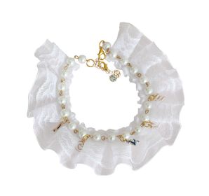 Luxurious Pearls Dog Collar With Lace Decorative Necklace