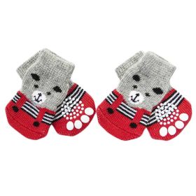 Red Bear Knitted Dogs Socks Cat Socks Cute Pet Socks Dog Paw Protection for Puppy Indoor Wear