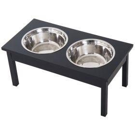 Stainless Steel Pet Bowls, 23"L Durable Wooden Heavy Duty Dog Feeding Station - Black - 2 pc