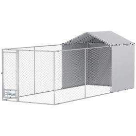 Galvanized Chain Link Large Outdoor Dog Kennel with Waterproof & UV-Resistant Cover, for M&L Dogs