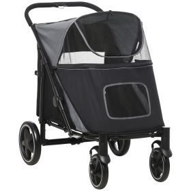 Pet Stroller Dog Carriage One Click Fold with Universal Front Wheels Shock Absorber