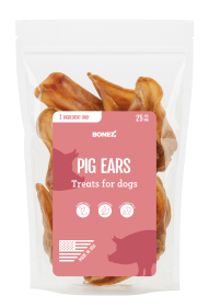 Natural Pig Ear Dog Treats for Moderate Chewers, 25 Count