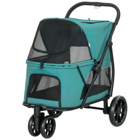 Dog Stroller with Easy One-Click Quick Fold, Mesh Window, Washable Cushion, for Medium Dogs, Dark Green