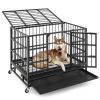 IronTrail Heavy Duty Folding Metal Dog Crate with Locking Wheels