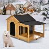 Insulated Wooden 60.2" Large Outdoor Dog House with Porch, Medium/ Large Dogs