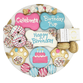 Happy Birthday Dog Treat Gift Box with Handmade Macarons, Bones & Cupcake Treats