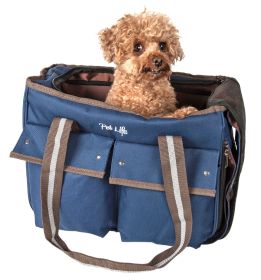 Pet Life Fashion Canvas Tote Dog Carrier with Mesh Closures and Built In Leash Holder