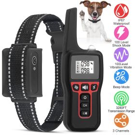 Dog Training Collar IP67 Waterproof Pet Beep Vibration Electric Shock Collar - 3280FT