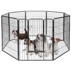 Heavy Duty Secure Double Lock Gate 40 Inch 8 Panel Metal Dog Playpen
