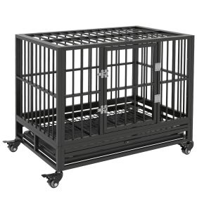 PawHut Heavy Duty 36-in Metal Dog Crate with Locking Wheels and Double Door Access