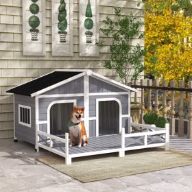 Cabin Style Outdoor Dog House - Gray, White
