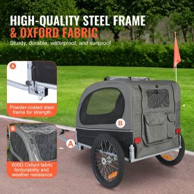 Dog Bike Trailer Easy Folding Frame with Quick Release Wheels, Universal Bicycle Coupler, Reflectors, Flag, Collapsible to Store, Black/Gray