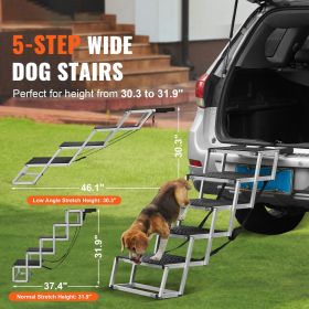 Dog Stair for Cars, Wide 5-step Dog Car Steps, Folding Dog Car Ramp with Nonslip Surface, Portable Pet Steps