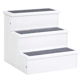 Wooden 3 Step Carpeted Non Slip Pet Stairs Ramp for Cats and Small Dogs - White