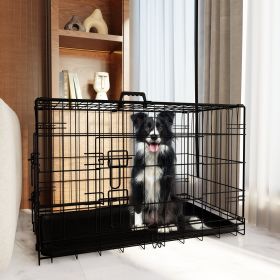 TrailGuard 42-in Foldable Double Door Metal Dog Crate with Divider