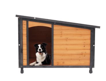 Dog House Outdoor & Indoor Wooden Dog Kennel for Winter with Raised Feet Weatherproof for Large Dogs(Gold red and black)PVC waterproof roof(L)