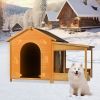 Insulated Wooden 60.2" Large Outdoor Dog House with Porch, Medium/ Large Dogs