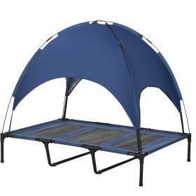 Elevated Portable Dog Cot Cooling Pet Bed with UV Protection Canopy Shade, Dark Blue (Option: Blue-910x230x100 mm)