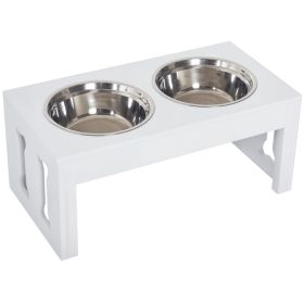 Modern Decorative Raised Dog Bowls, Wooden Heavy Duty Pet Food and Water Bowl, Elevated Feeding Station, White (Option: White-655x365x165 mm)