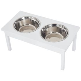 Wooden Heavy Duty Dog Food Bowls Pet Elevated Feeding Station -White (Option: White-655x365x165 mm)