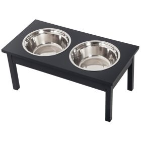 Wooden Heavy Duty Dog Food Bowls Pet Elevated Feeding Station -Black (Option: Black-650x370x140 mm)