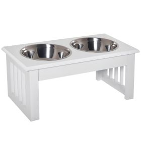 Small Puppy Dog Feeding Station for Messy Pets, Stainless Steel Elevated Dog Bowls - 6" Height (Option: White-505x290x200 mm)