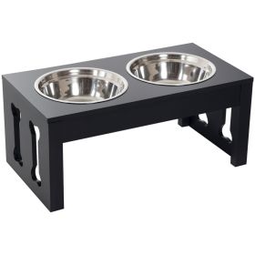 Modern Decorative Raised Dog Bowls, Wooden Heavy Duty Pet Food and Water Bowl, Elevated Feeding Station, Black (Option: Black-655x365x165 mm)