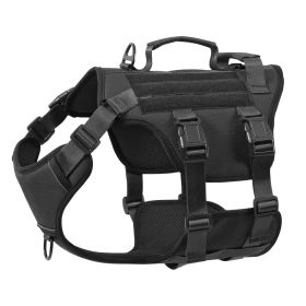 Heat-resistant Durable Tactical Service Dog Harness w/ Adjustable No-pull Reflective Vest (Option: Black-S)