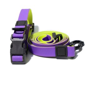 Honeycomb Embossed Dual-Color Dog Leash & Collar Set (Option: Purpleryellow-15mm)