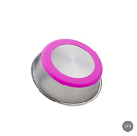 Silicone Stainless Steel Dog Bowl (Color: Pink)