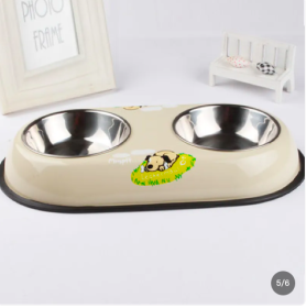 Stainless Steel Double Dog Bowl (Color: Beige)