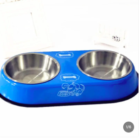 Stainless Steel Double Dog Bowl (Color: Blue)