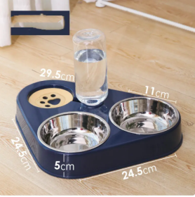 Automatic Drinking Double Dog Bowl (Color: Blue)