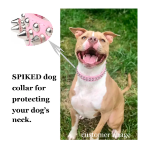 Leather Spiked Studded Dog Collar (Color: Pink, size: S(10.8"-13.2" / 27.5cm-33.5cm))