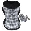 DoggieDesign Black and White Classic Houndstooth Dog Harness Coat with Leash