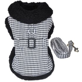 DoggieDesign Black and White Classic Houndstooth Dog Harness Coat with Leash (size: X-Small)