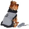 DoggieDesign Black and White Classic Houndstooth Dog Harness Coat with Leash