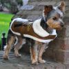 DoggieDesign Brown and Black Faux Leather Bomber Dog Coat Harness and Leash