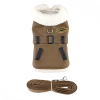 DoggieDesign Brown and Black Faux Leather Bomber Dog Coat Harness and Leash