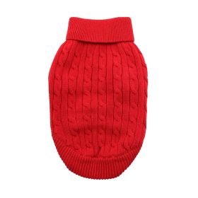 DoggieDesign Combed Cotton Cable Knit Dog Sweater (Color: Fiery Red, size: XX-Small)
