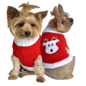 DoggieDesign Combed Cotton Red Rudolph Holiday Dog Sweater (size: XX-Small)