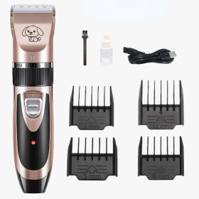 Dog Grooming Kit Clippers; Low Noise & Rechargeable (Color: gold)