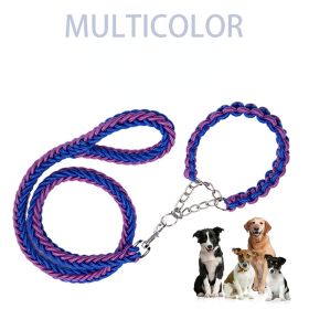 Braided High Impact Dog Collar & Leash (colour: Blue, Specification (L * W): XL)