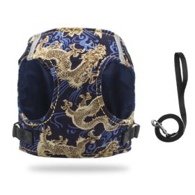 Dragon Pattern Dog Harness Vest (Color: gold, size: XS)