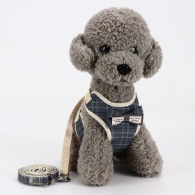 Breathable Mesh Harness with Leash (Color: Checkered Blue, size: S)