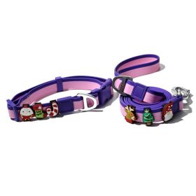 Jolly Christmas Waterproof Dog Collar and Leash Set (Color: Pink Purple, size: M)