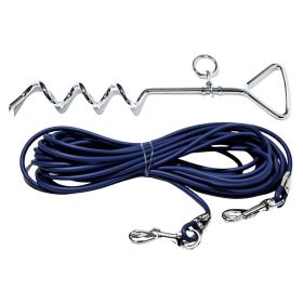 Heavy Duty Dog Tie Out Cable with Stake, Waterproof PVC Double Dog Leash for Yard (Color: Navy Blue)