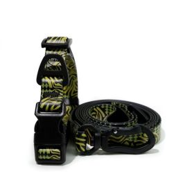 Trendy Printed Waterproof Dog Leash & Collar Set (Pattern: Green Zebra Print, size: M)